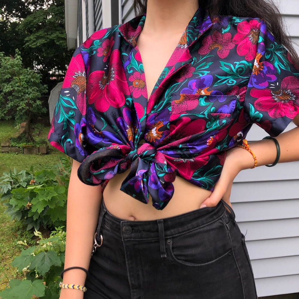 Vintage silk, collared blouse.